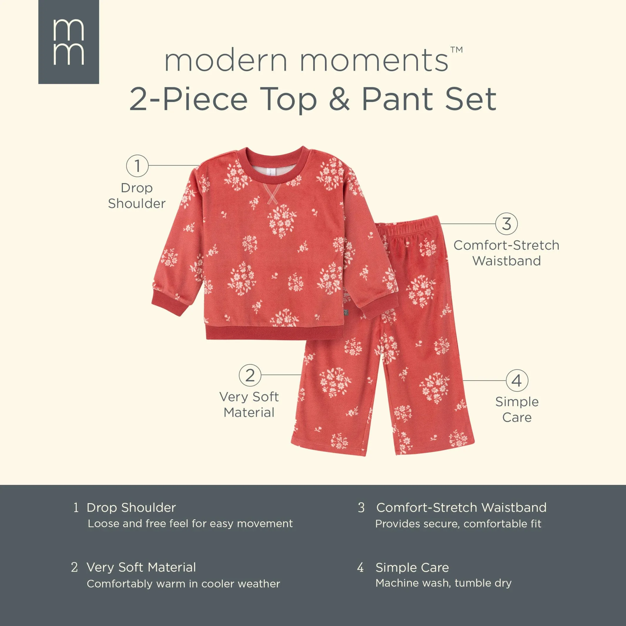 2-Piece Infant & Toddler Girls Red Bouquet Fleece Pajama Set