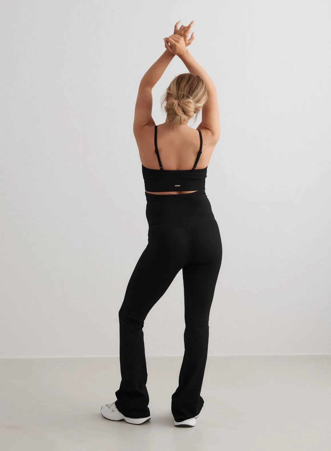 Black Ribbed Seamless Flare Maternity Tights