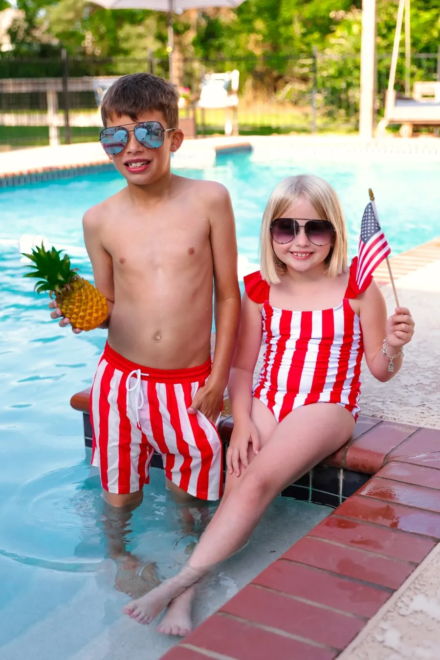 Boys Set Sail Striped Swim Trunks