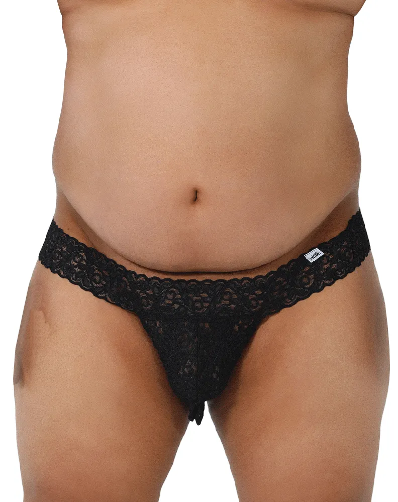 Candyman 99315x  Peek A Boo Lace Thongs Black