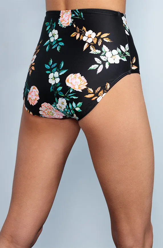 High Waist Bottom - Black Retro Floral - FINAL SALE - FINAL FEW