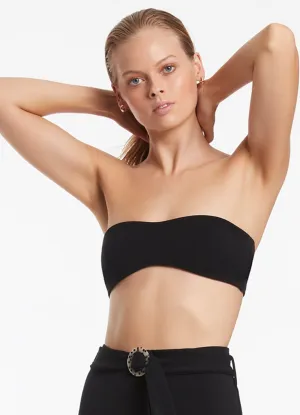 Isla Rib Minimal Bandeau Bikini Top - Black