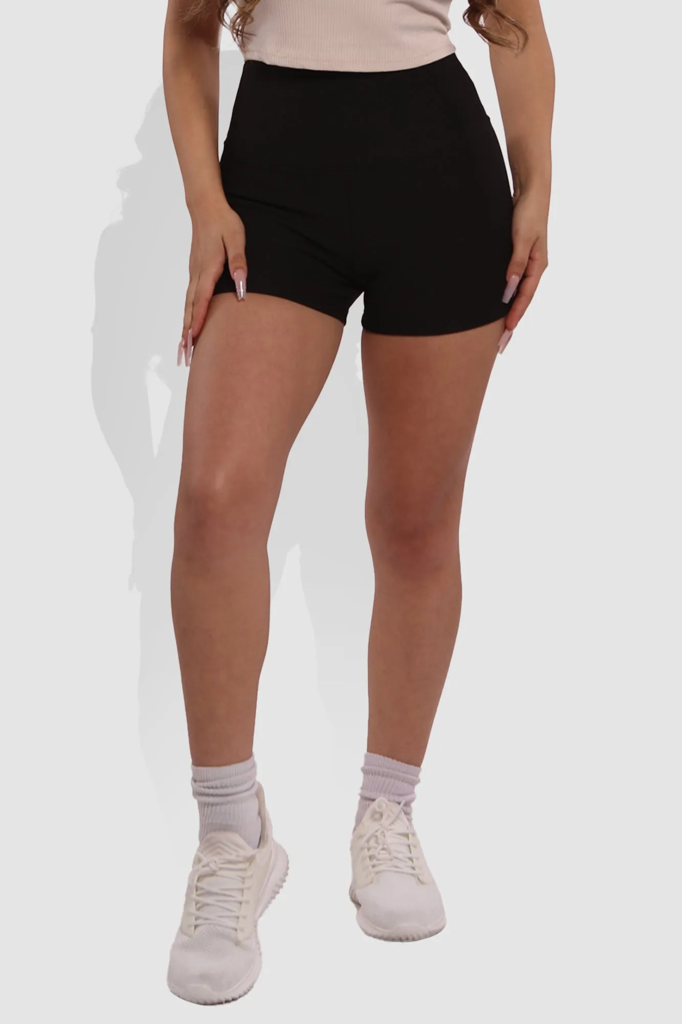 Rib Knit High Waist Hot Shorts - Black