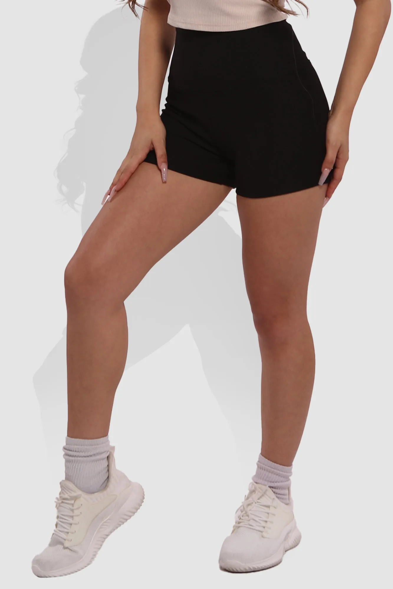 Rib Knit High Waist Hot Shorts - Black