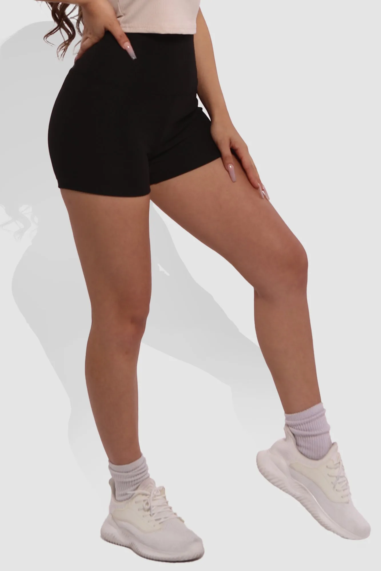 Rib Knit High Waist Hot Shorts - Black