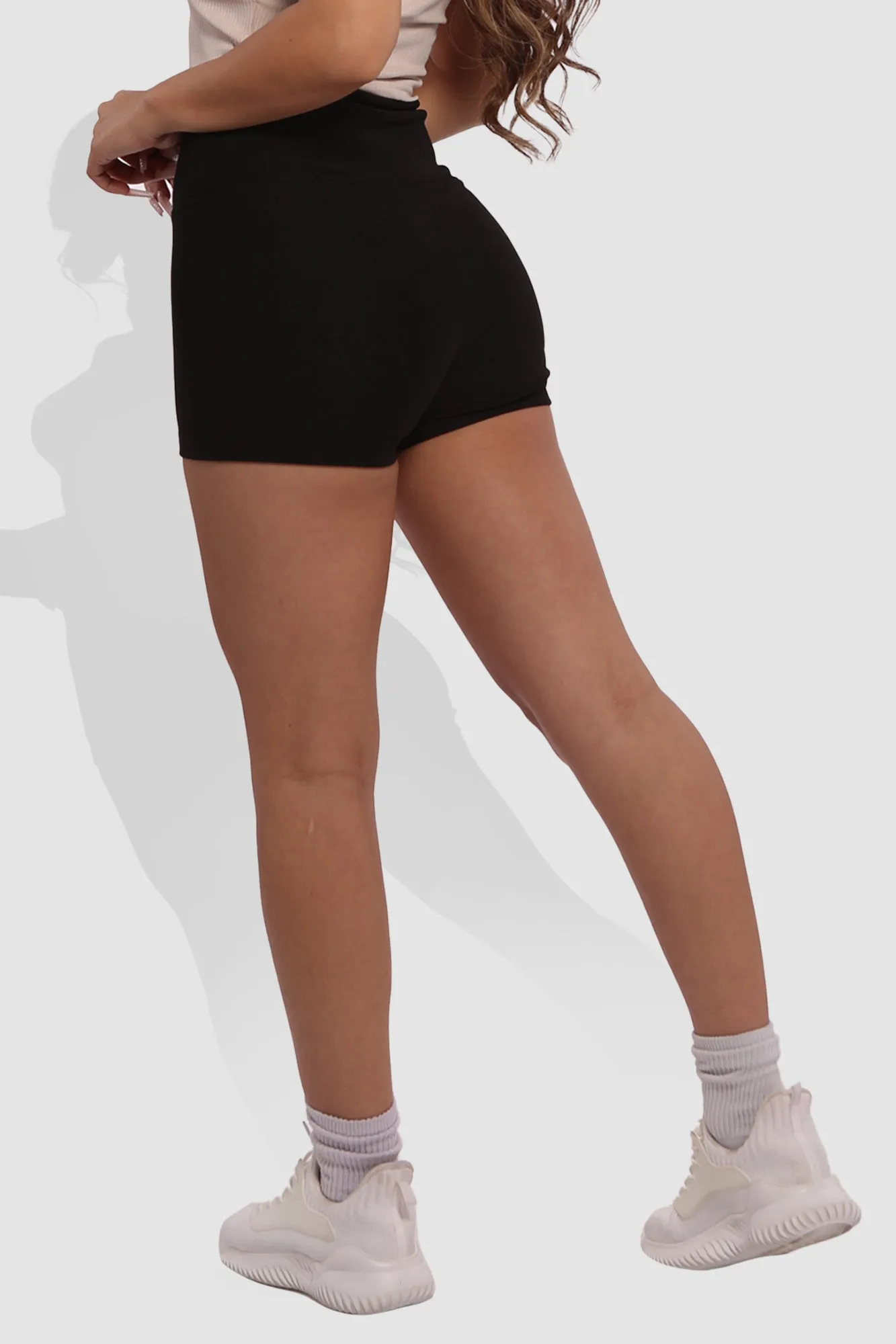 Rib Knit High Waist Hot Shorts - Black