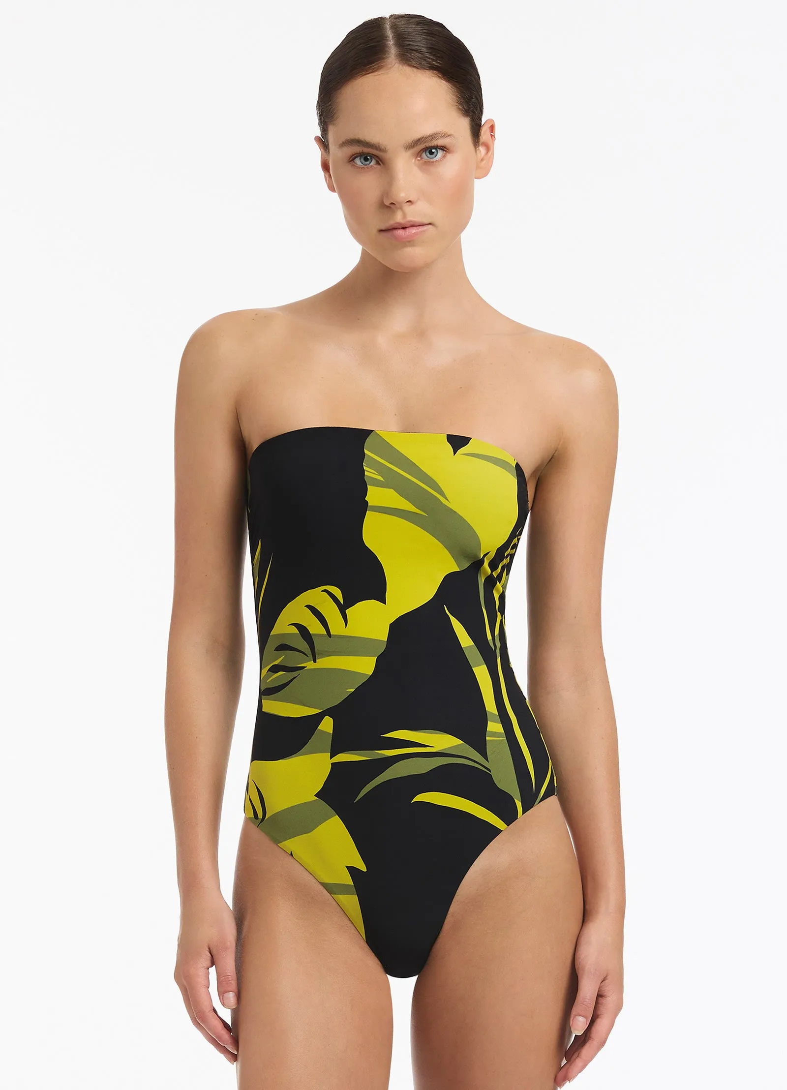 Shadow Palm Minimal Bandeau One Piece - Black