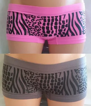 Womens Seamless Animal Print Boyshort Panties  - 8 Pairs